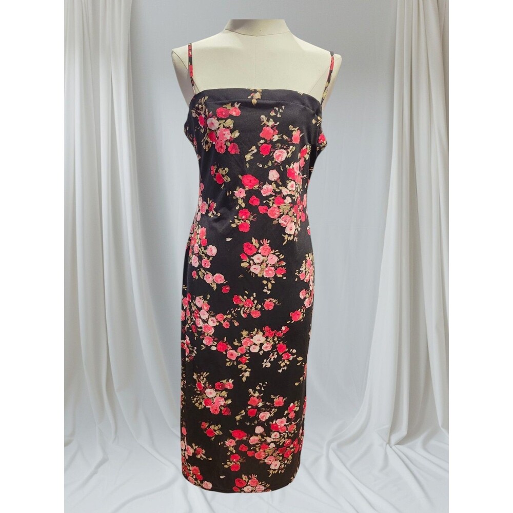 VTG 90's Y2k Floral‎ Fitted Maxi Dress Sleeveless Red & Black Dress
